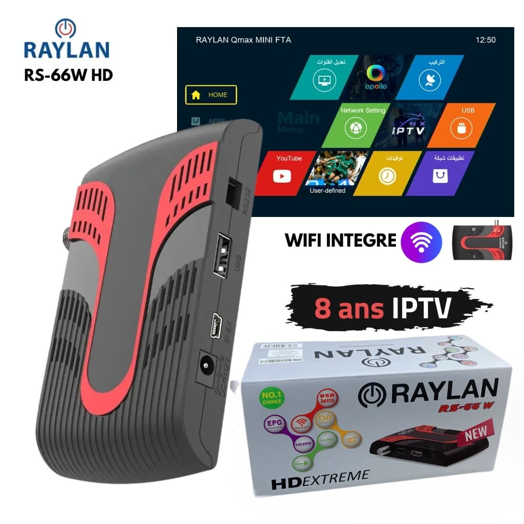 Raylan RS-66W HD Digital Satellite TV Receiver Avec Clé wifi Intégré 