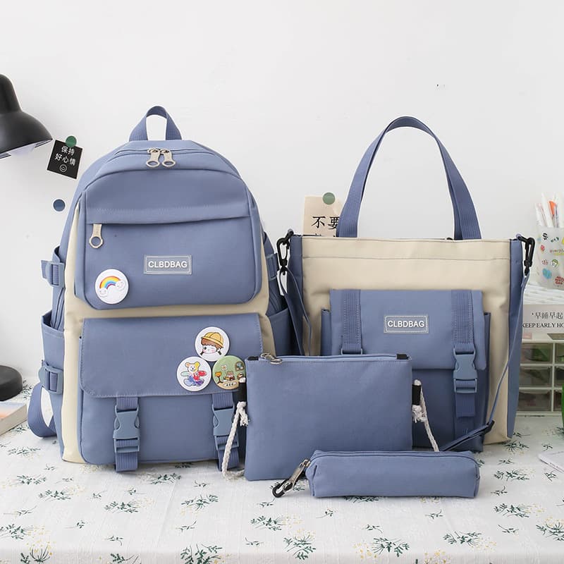 Ensemble de sacs d’école Kawai pour adolescents 4Pcs HAOLIDA V2 Bleu – محفظة 4 قطع كاواي أزرق