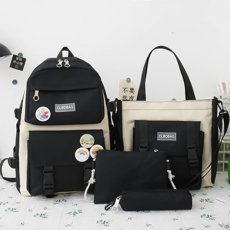 Ensemble de sacs d’école Kawai pour adolescents 4Pcs HAOLIDA V2 Noir – محفظة 4 قطع كاواي أسود