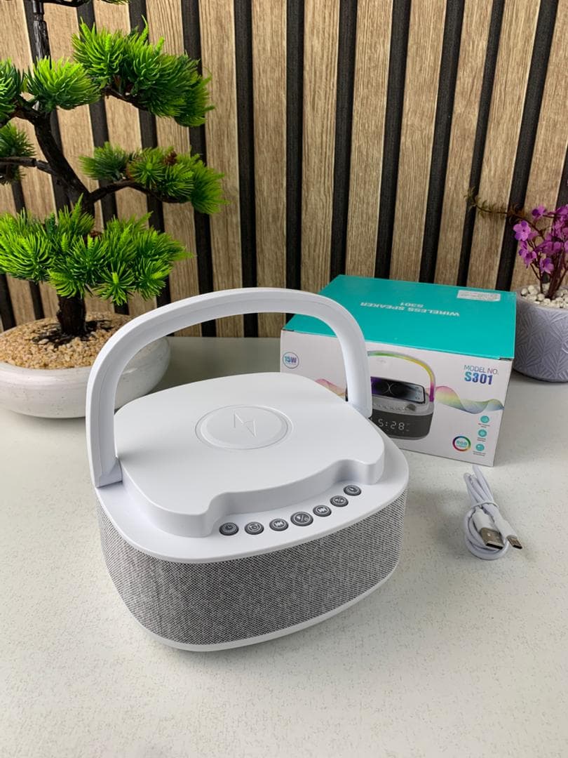 Haut Parleur Bluetooth Portable S301 à LED RGB chargement sans fil 15W – مكبر صوت بلوتوث وشاحن لاسلكي 2في1