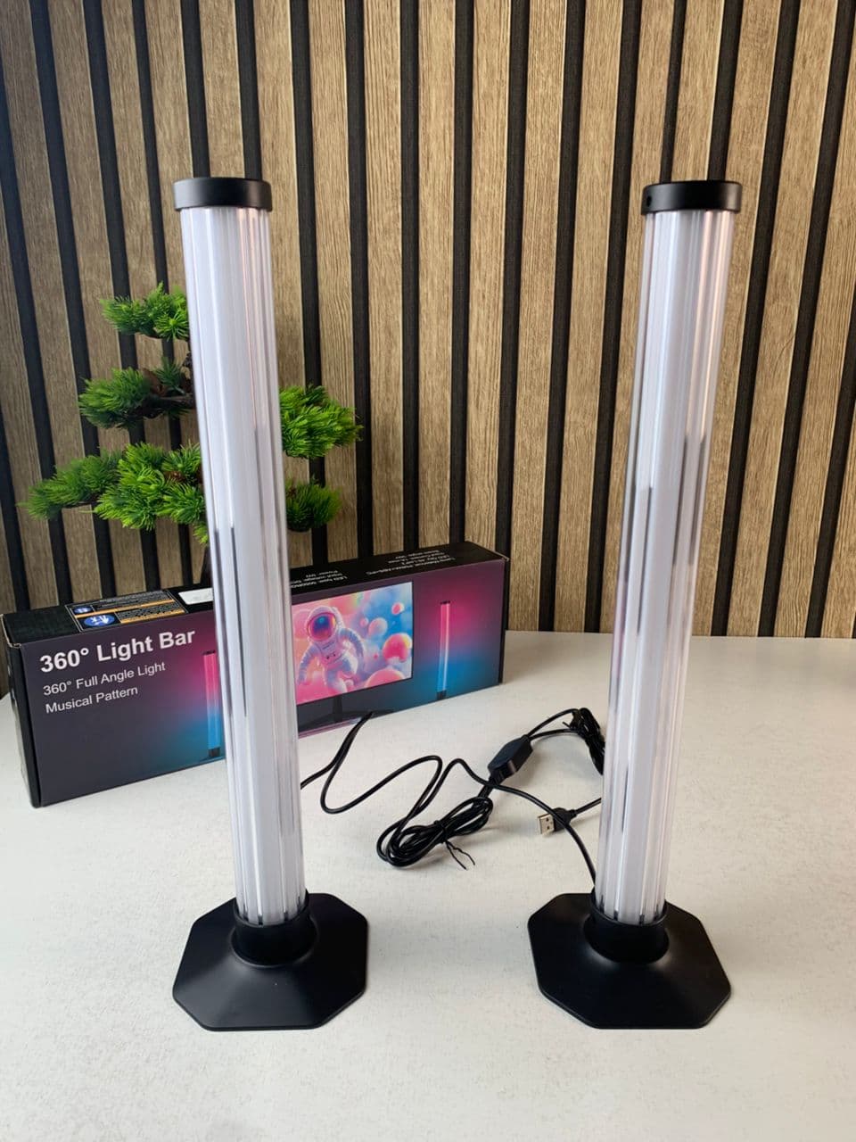 Lampes d’ambiance 2Pcs LED RVB Smart 360° avec plusieurs modes et synchronisation de la musique