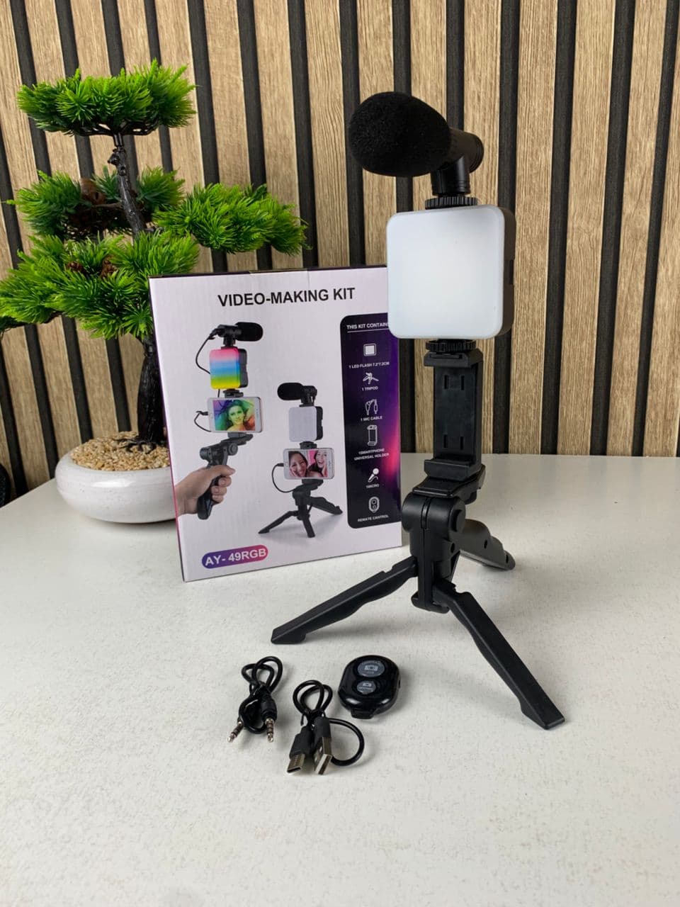 Kit de Vlogging pour smartphone et appareil photo avec microphone et LED RGB
