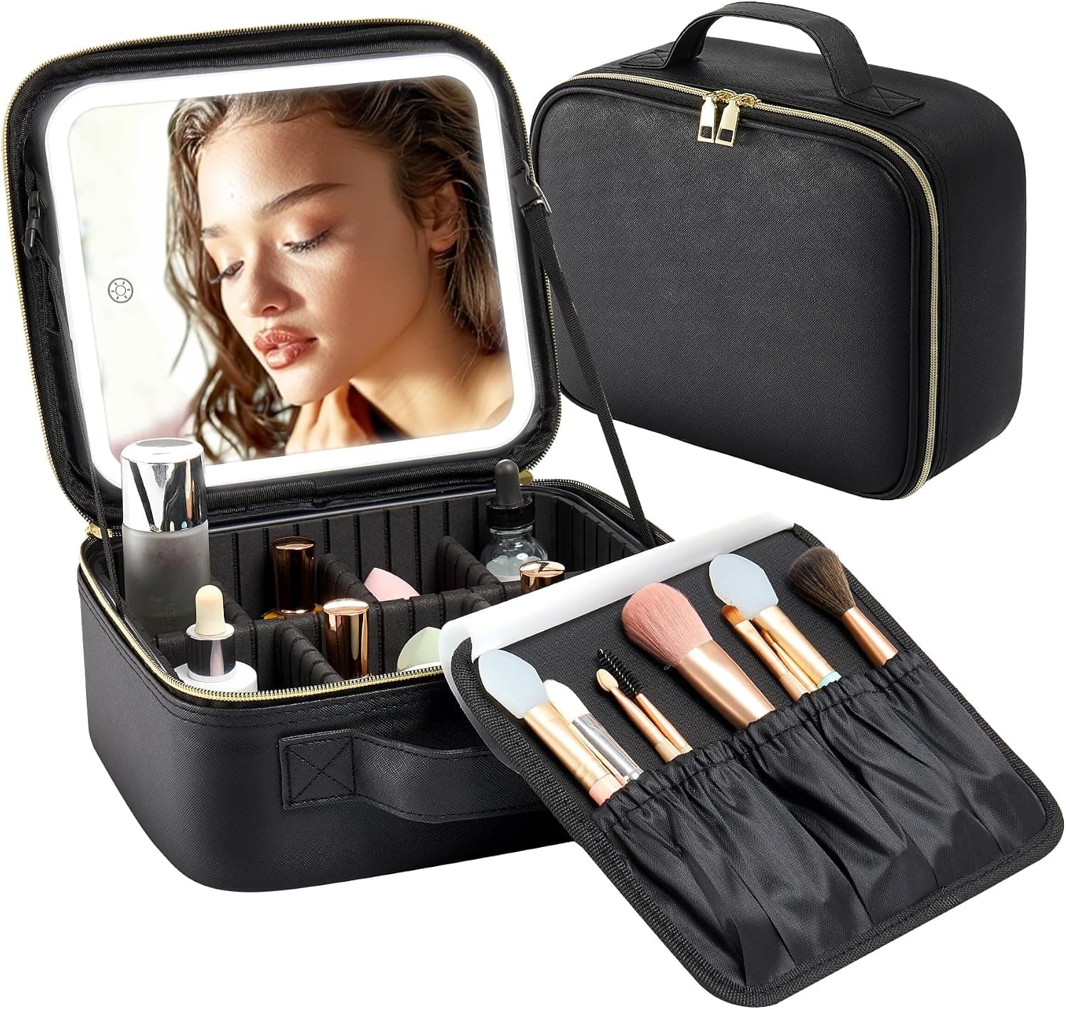 Trousse de Maquillage et Voyage avec Miroir LED Intégré 3 Modes de Lumière - حقيبة تنظيم المكياج والسفر مع مرآة مضيئة