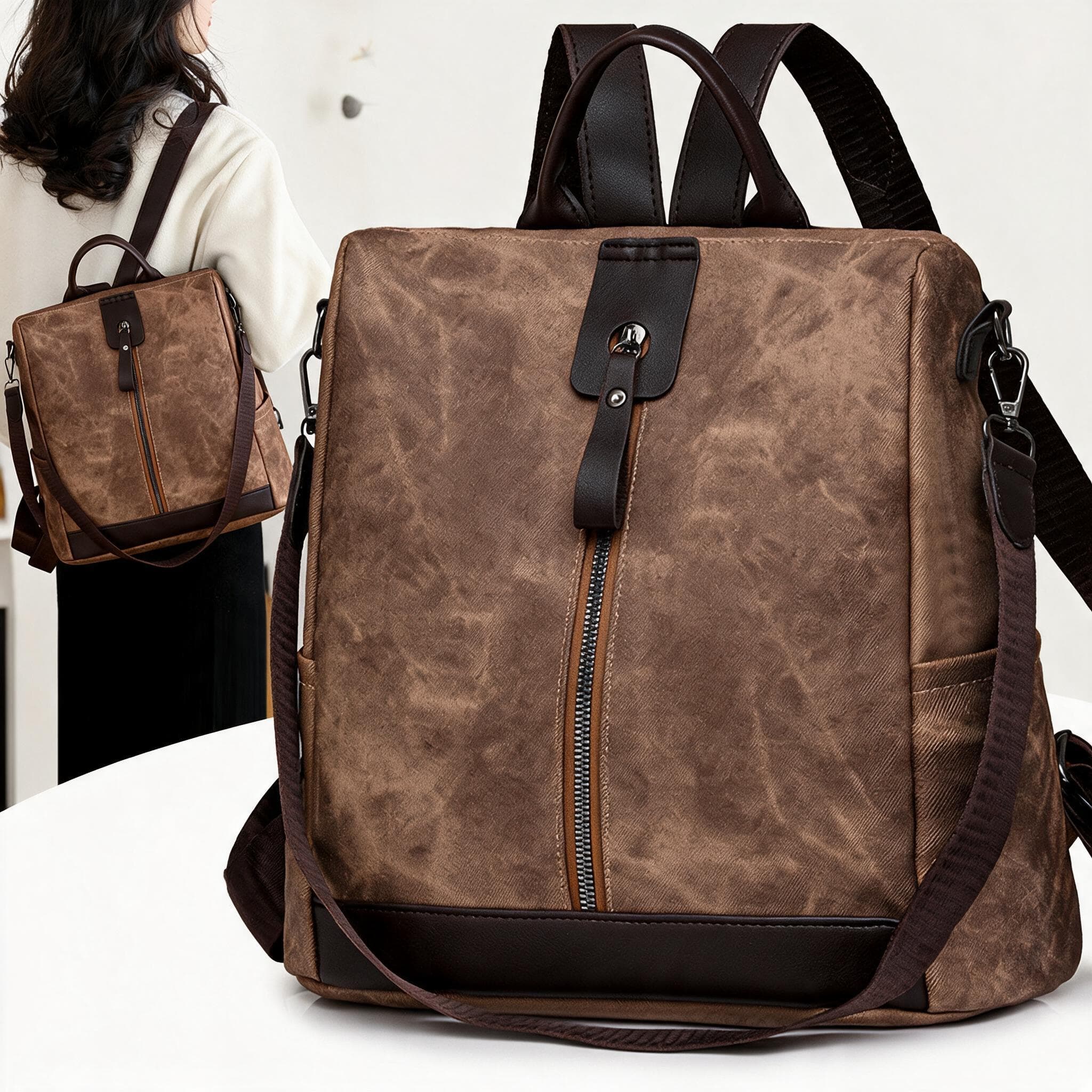 Sac à Dos Femme Antivol en Tissu Vintage avec Fermeture Arrière SACKDS39MR - حقيبة ظهر نسائية كاجوال متعددة الاستخدامات