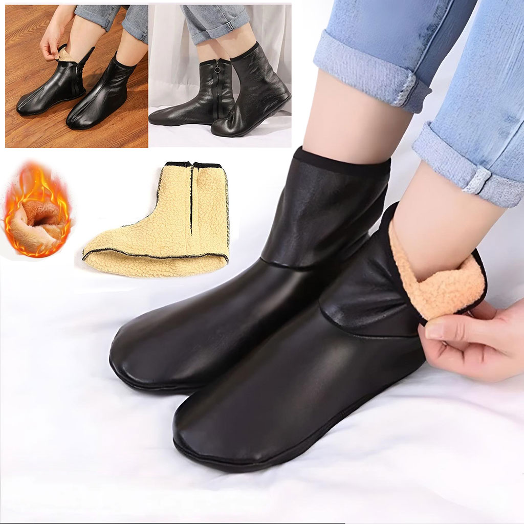Chaussettes-cuire-cnc-1.jpg Paire de Chaussettes Chaudes d’hiver unisexes en cuir zippées - الصورة 1