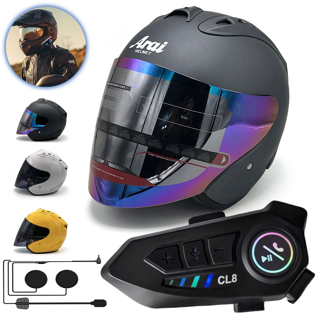 Pack-ARAI-CL8-CNC-2.jpg Pack Casque Moto Arai SZ Ram 4 Open Face Helmet avec Microphone Moto Sans Fil CL8 - الصورة 1