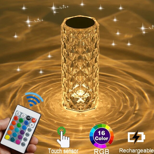 Sbd1e14d93b6048a0ab5f46df47cdc190K.jpg_640x640Q90.jpg_.jpg Lampe led en cristal Diamant style RGB 16 Couleurs - الصورة 1
