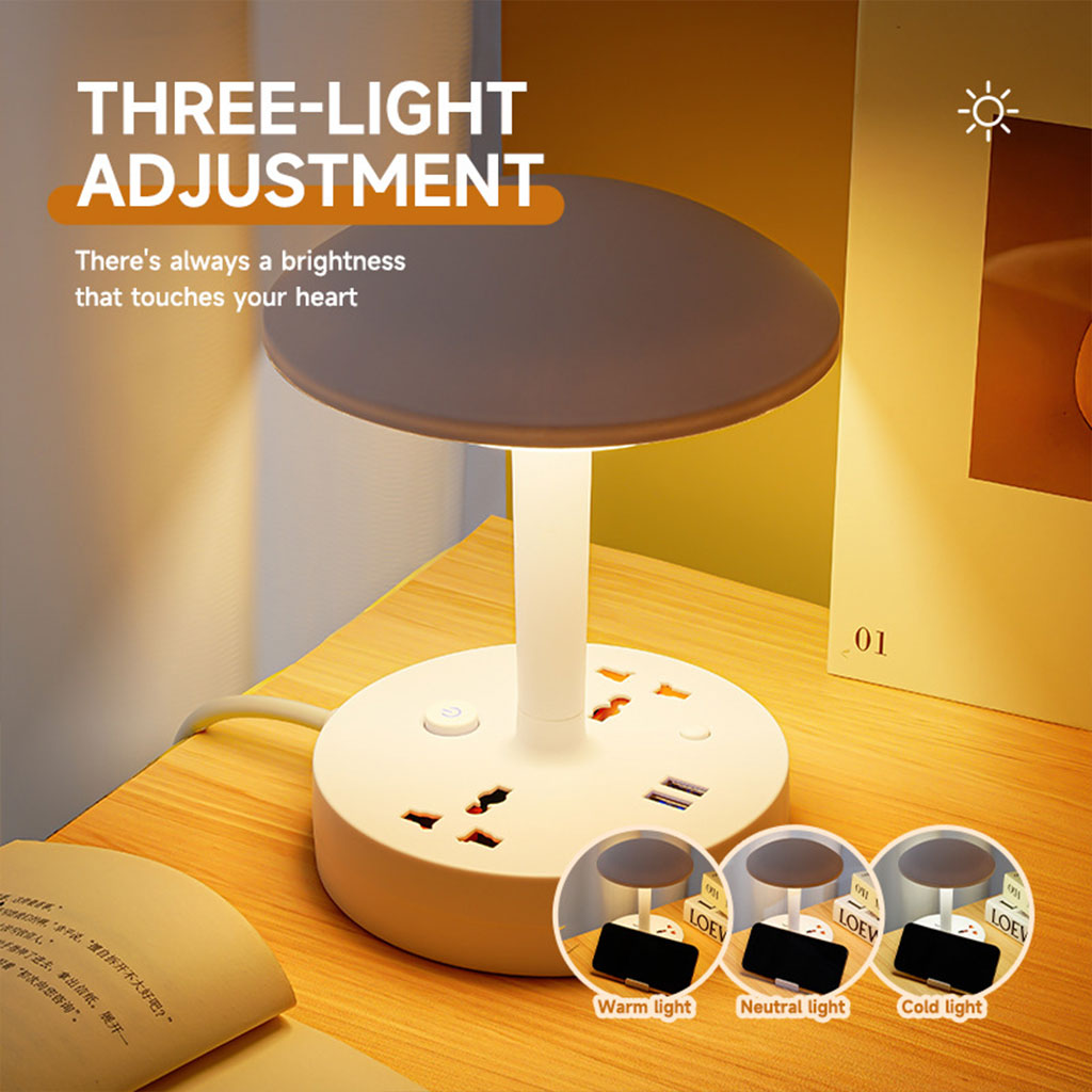 Socket-863-cnc.jpg Multiprise et lampe de bureau 2500W avec USB Ports à intensité variable 3 couleurs - الصورة 1