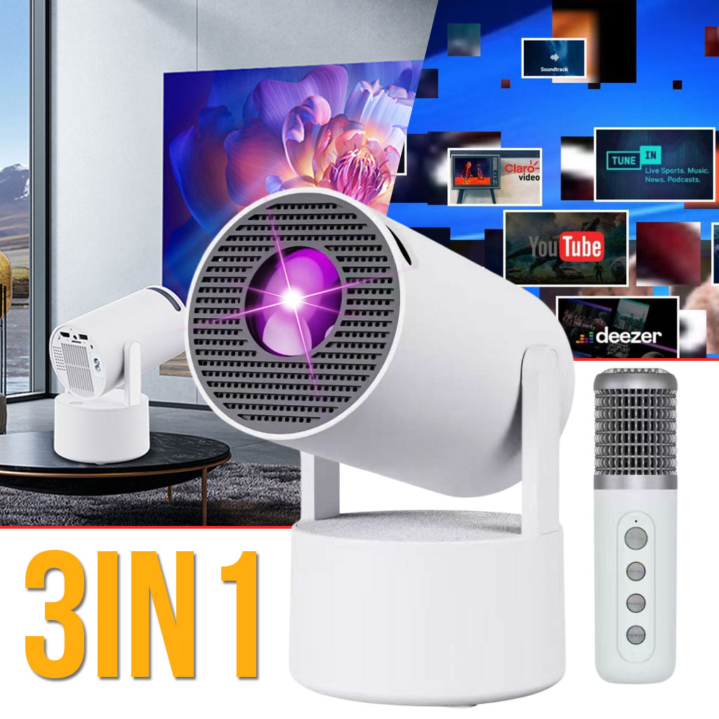 YS-300-KTV-CNC-1.jpg Mini Projector Karaoke Portable Support 4K 1080P YS-300 KTV – جهاز مديا ذكي للعرض على الحائط مع كاريوكي - الصورة 1