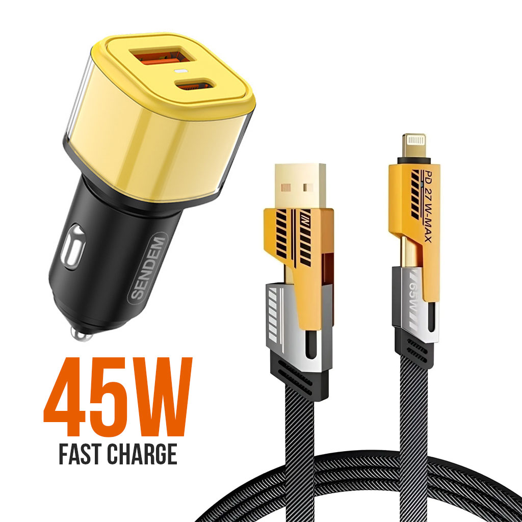 car-charger-45w-cnc.jpg Chargeur Voiture 3en1 Fast Charge 45W - شاحن سيارة سريع - الصورة 1