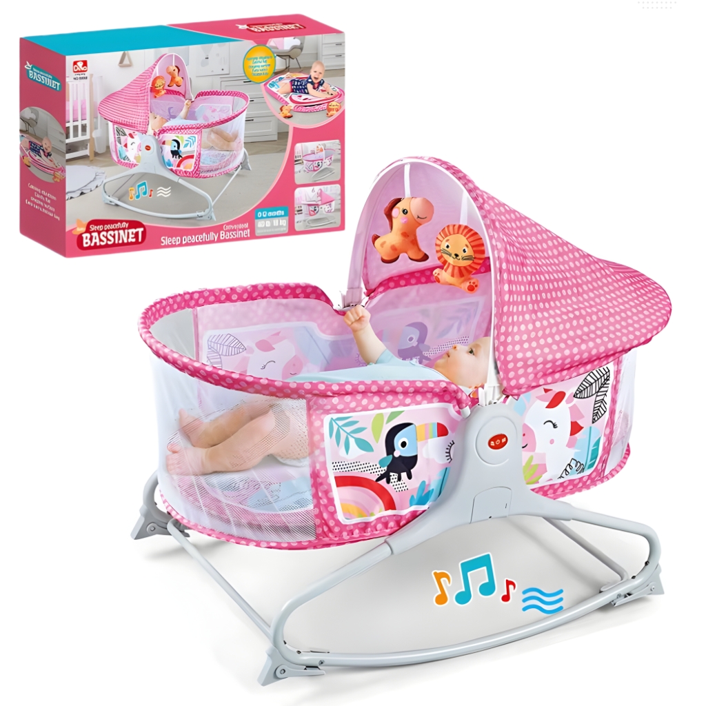 1775993110516_17fw2t1s_jeedsdpv2 Bassinet Berceau, Lit à bascule avec tapis 2en1, sons et vibrations pour Bébé - سرير أطفال هزاز مع حصيرة - الصورة 1