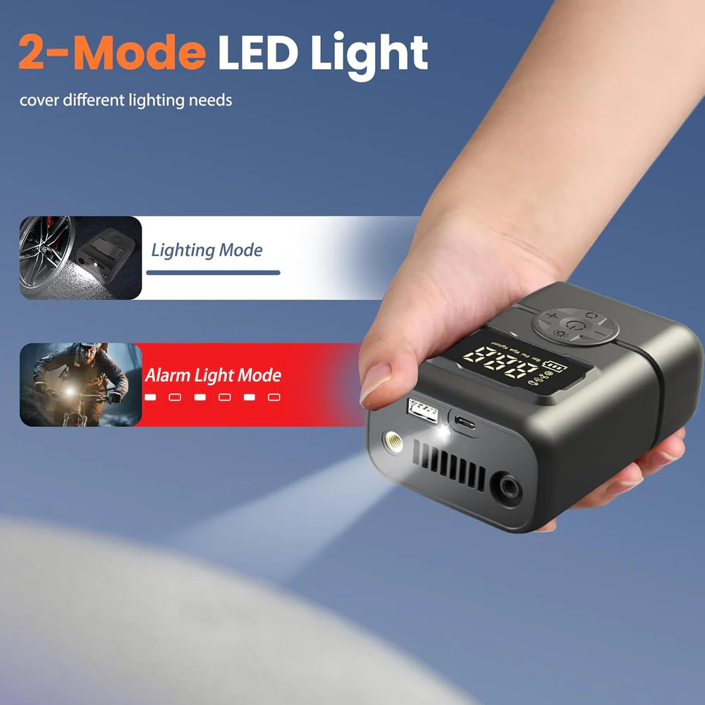 ⁦Gonfleur de pneus portable sans fil avec manomètre, arrêt automatique et lumière LED - جهاز ضغط العجلات محمول⁩ - الصورة ⁦9⁩