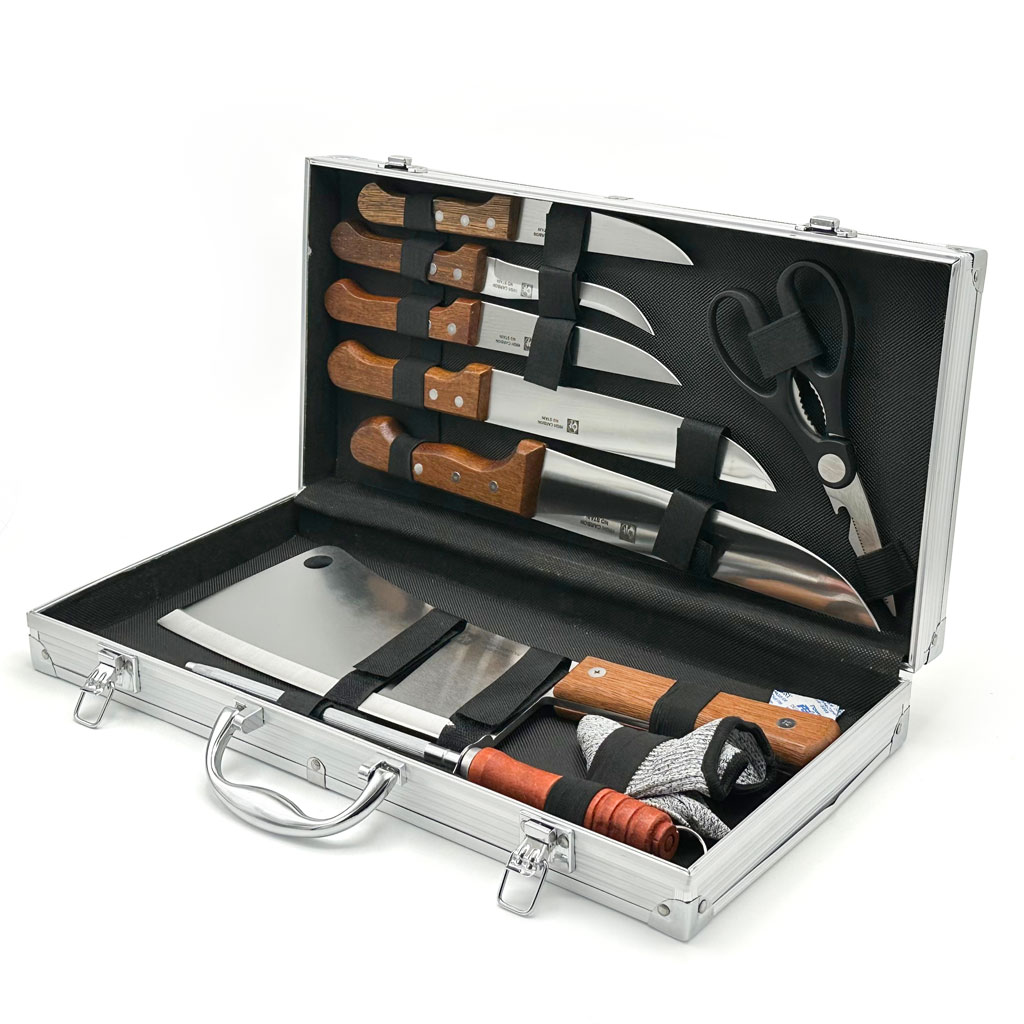 1778332603338_suhl7n63_valise-gm-couteaux-cnc Coffret de Couteaux Professionnel avec Valise en Aluminium 9Pcs - طقم سكاكين الجزارة في حقيبة ألمنيوم صلبة - الصورة 1